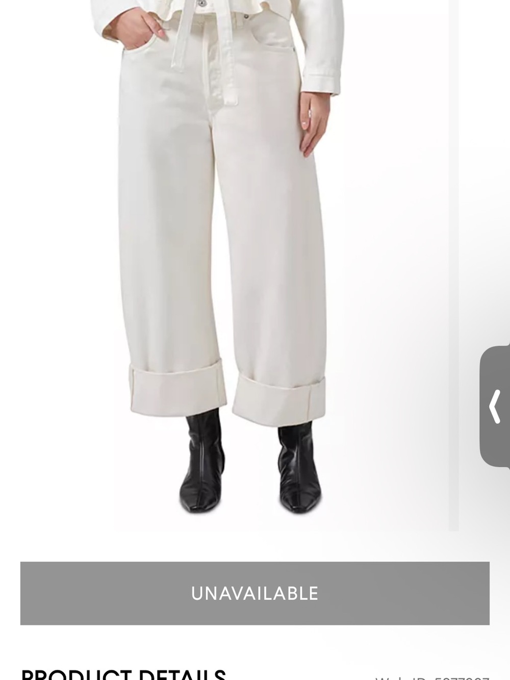 Citizens Of Humanity Wide-Leg Cropped Jeans in Cream